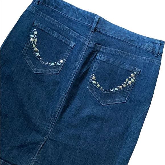 Denim Shirt, Dark Blue Midi Denim Skirt, Code Bleu Denim Skirt, Midi Denim Skirt - Picture 4 of 13